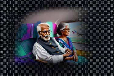 An old couple travelling in an aeroplane