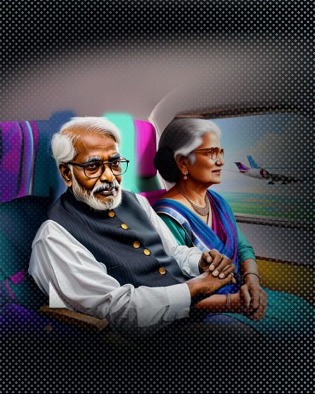 An old couple travelling in an aeroplane
