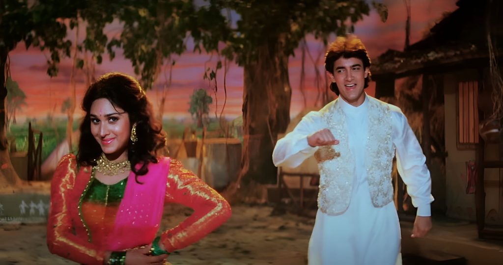 Aamir Khan and Meenakshi song for a song in movie Daamini which also casted Amrish Puri